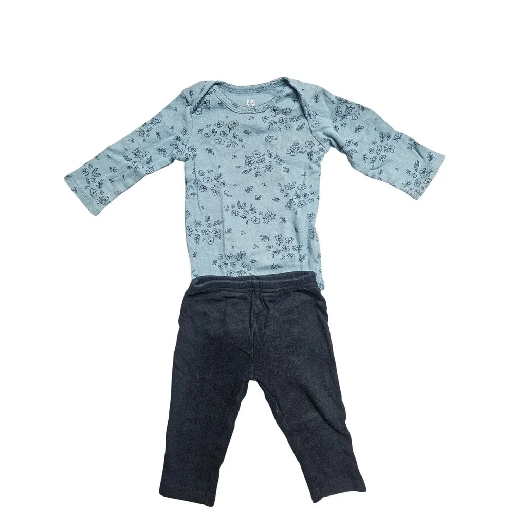 Just One You by Carters Baby Girls 6M Blue Floral Bodysuit and Navy Pants Set
